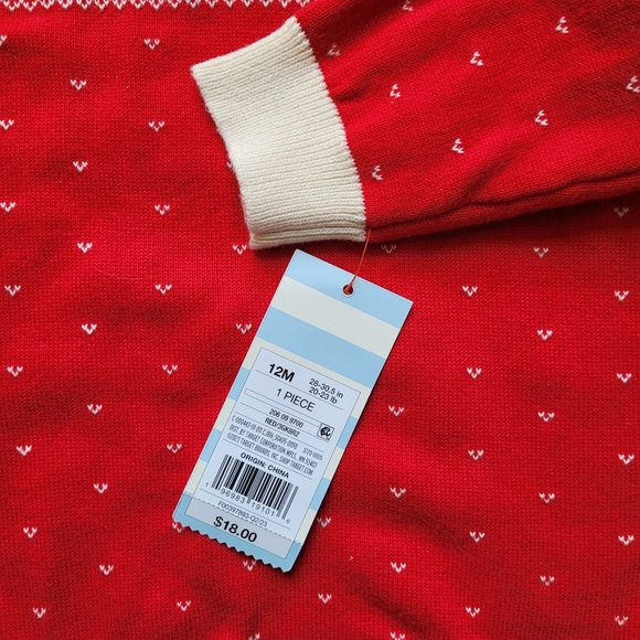 Baby Girls Fair Isle Sweater Romper Ruffled - Cat & Jack Red One Piece Bodysuit - Picture 3 of 10